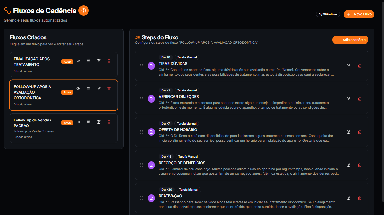 Cadências prontas para ativar nos leads